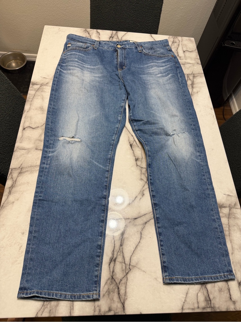Women’s AG Denim Ex-Boyfriend Jeans in Medium Blue - Relaxed Distressed Style
